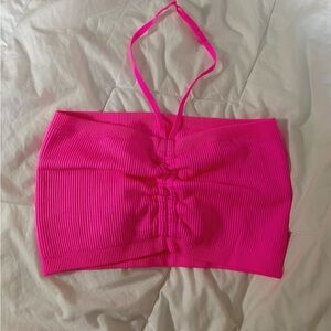 NWOT Women’s Aerie Hot Pink Seamless Ribbed Halter Bralette Size Large